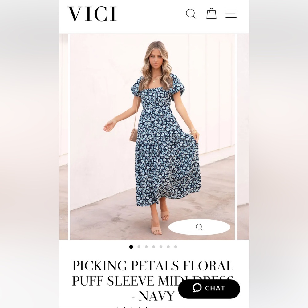 VICI New, never worn, ‘picking petals’ navy floral puff sleeve dress!